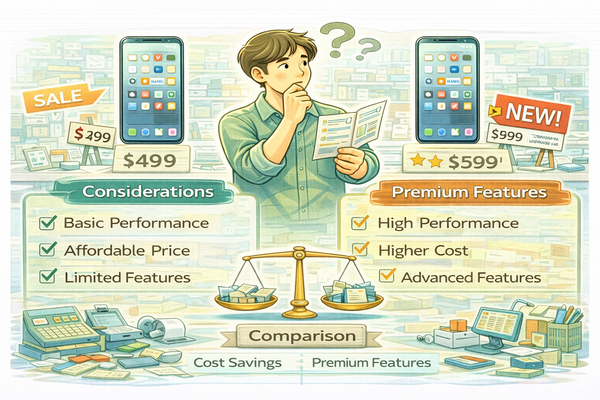 브랜드 A와 브랜드 B 선택 기준 비교를 위해 두 브랜드 제품을 비교하는 소비자 상황