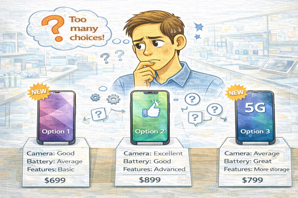 옵션이 많은 제품일수록 기준이 필요한 이유를 보여주는 이미지