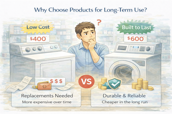 장기 사용을 기준으로 제품을 선택해야 하는 이유를 비교하며 고민하는 소비자 상황