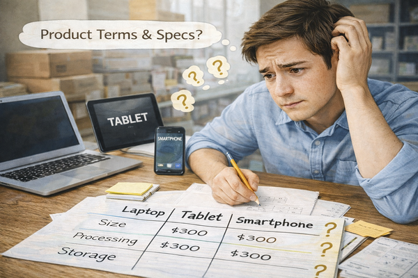 초보자가 구매 전에 꼭 알아야 할 용어 정리를 확인하며 제품 정보를 비교하는 모습