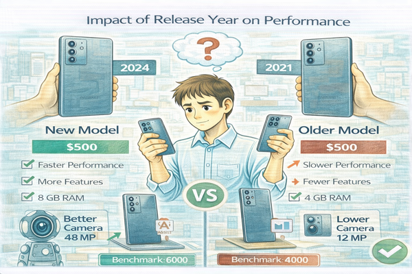 출시 연도 차이가 성능에 미치는 영향을 비교하며 신형과 구형 제품을 함께 살펴보는 상황